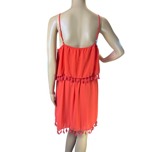 (5 for $25) Xhilaration Tiered Pom Pom Trim Sleeveless Dress in Crimson Red - Picture 5 of 6